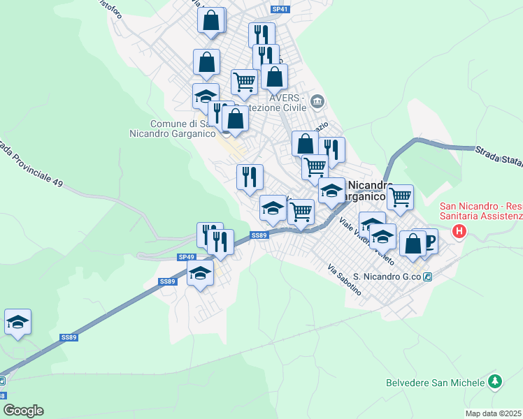 map of restaurants, bars, coffee shops, grocery stores, and more near 3-5 Vico II Mercato in San Nicandro Garganico