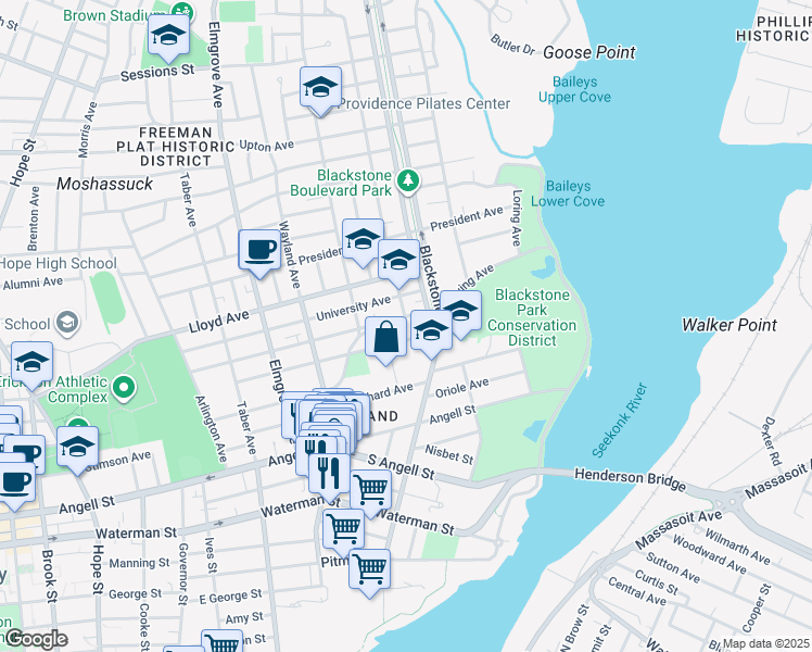 map of restaurants, bars, coffee shops, grocery stores, and more near 142 Elton Street in Providence