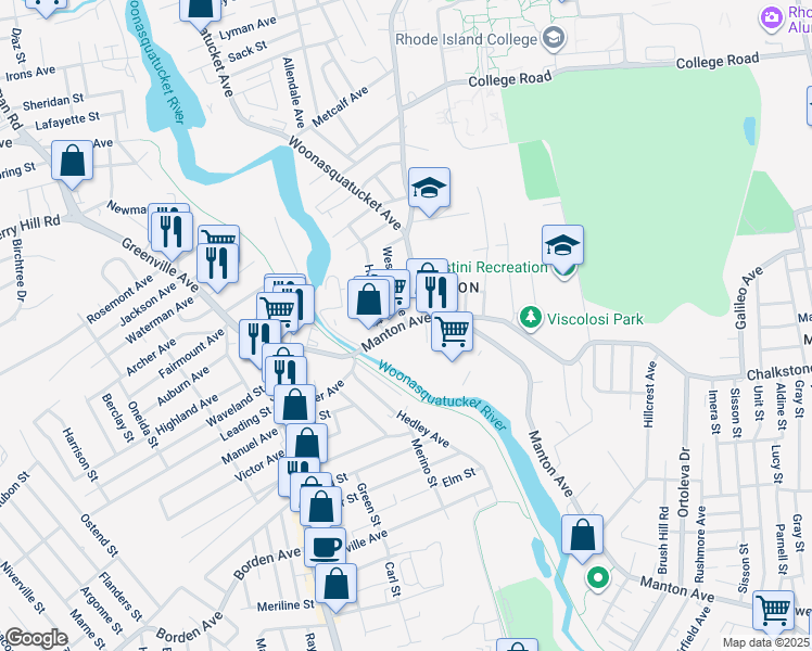 map of restaurants, bars, coffee shops, grocery stores, and more near 964 Manton Avenue in Providence
