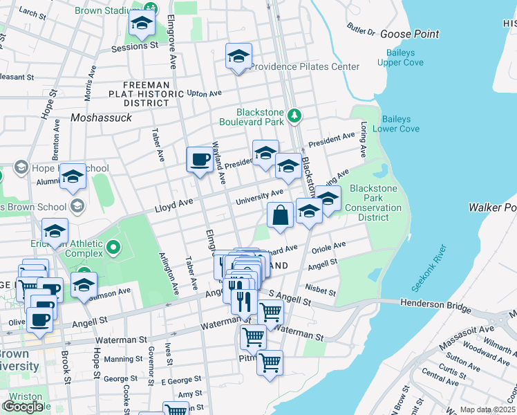 map of restaurants, bars, coffee shops, grocery stores, and more near 136 Irving Avenue in Providence
