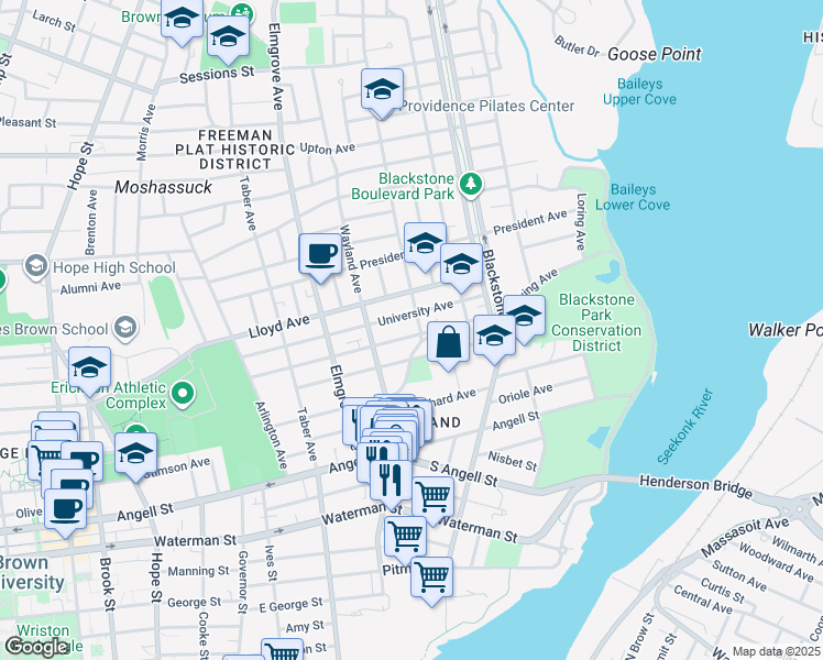 map of restaurants, bars, coffee shops, grocery stores, and more near 134 Irving Avenue in Providence