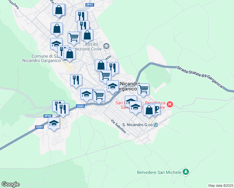 map of restaurants, bars, coffee shops, grocery stores, and more near 20 Via Gian Battista Vico in San Nicandro Garganico