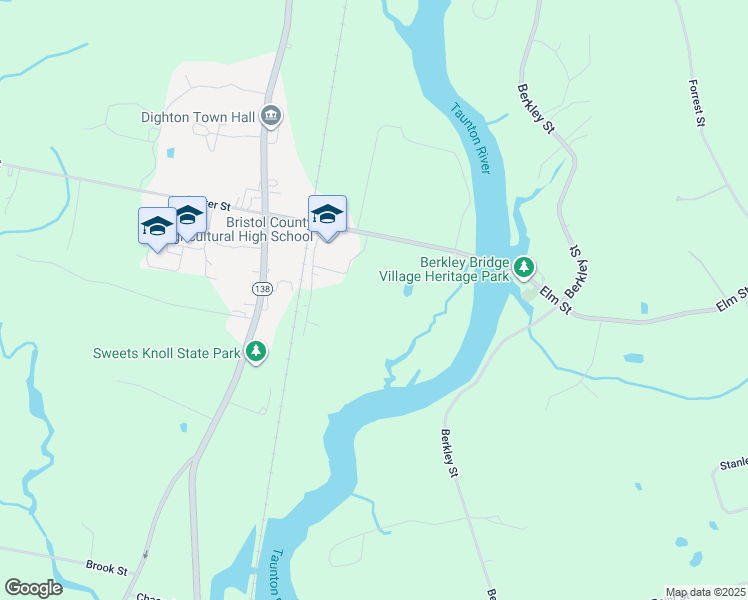 map of restaurants, bars, coffee shops, grocery stores, and more near 135 Center Street in Dighton
