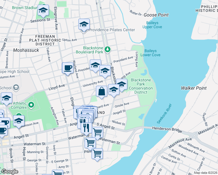 map of restaurants, bars, coffee shops, grocery stores, and more near 142 Elton Street in Providence