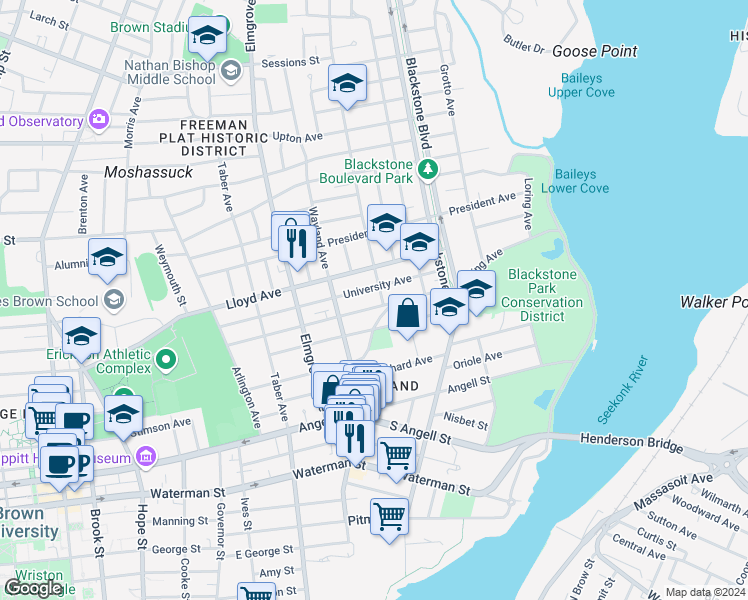 map of restaurants, bars, coffee shops, grocery stores, and more near 118 Irving Avenue in Providence