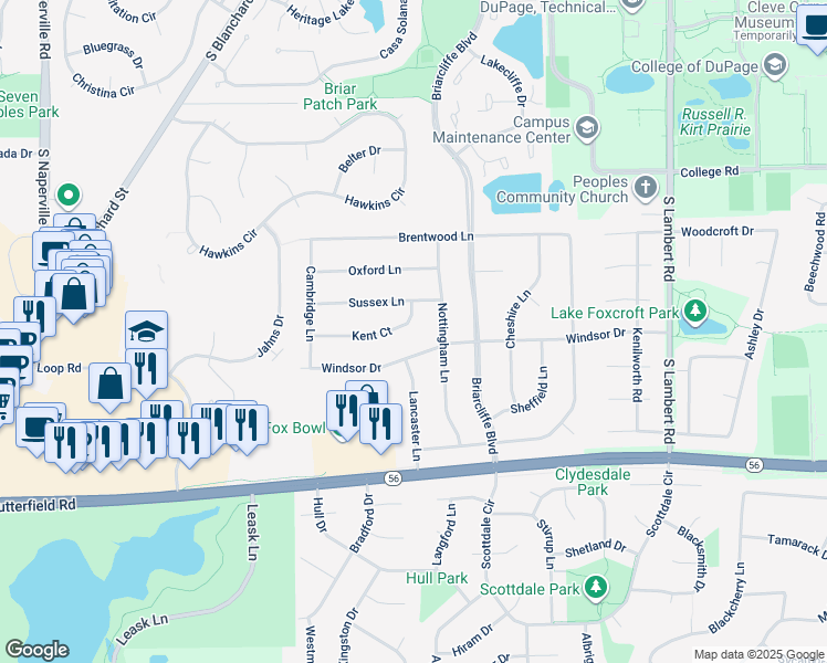 map of restaurants, bars, coffee shops, grocery stores, and more near 1350 Kent Court in Wheaton