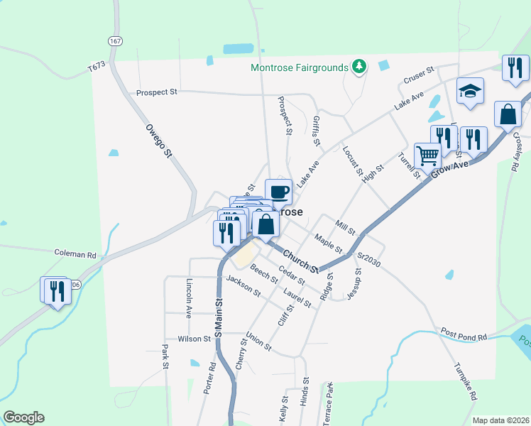 map of restaurants, bars, coffee shops, grocery stores, and more near 82 Maple Street in Montrose