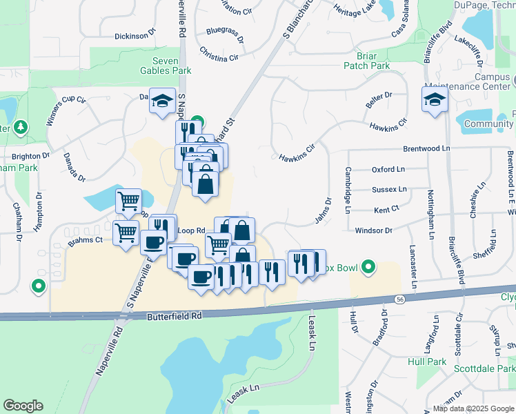 map of restaurants, bars, coffee shops, grocery stores, and more near 84 Sterling Circle in Wheaton