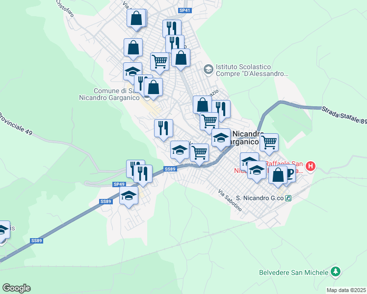 map of restaurants, bars, coffee shops, grocery stores, and more near 26 Vico Vittorio Emanuele II in San Nicandro Garganico