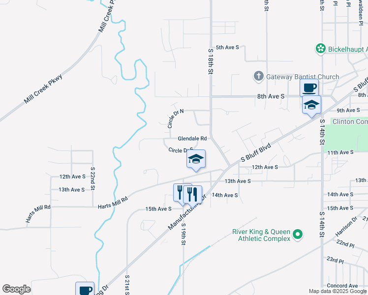 map of restaurants, bars, coffee shops, grocery stores, and more near 1857-1923 Circle Drive South in Clinton