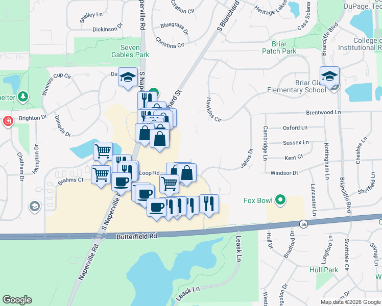 map of restaurants, bars, coffee shops, grocery stores, and more near 2 Sterling Circle in Wheaton