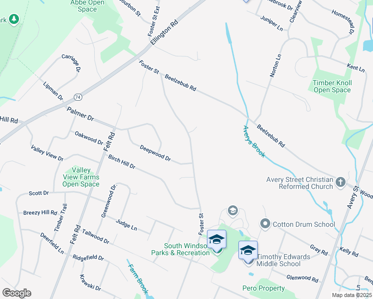 map of restaurants, bars, coffee shops, grocery stores, and more near 20 Deepwood Drive in South Windsor