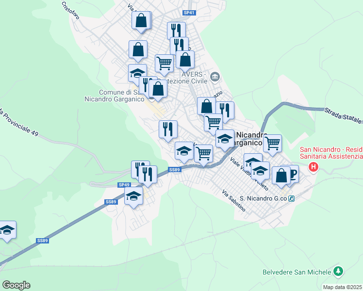 map of restaurants, bars, coffee shops, grocery stores, and more near 5 Vico II Mercato in San Nicandro Garganico