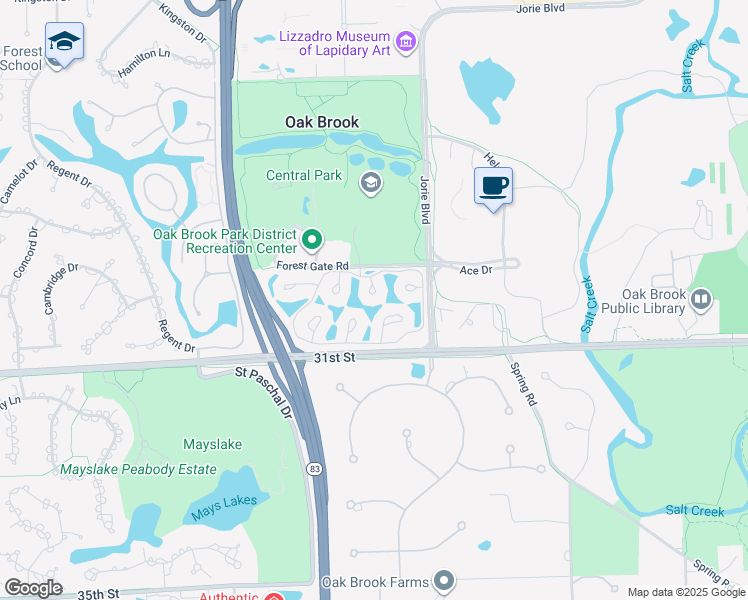 map of restaurants, bars, coffee shops, grocery stores, and more near 29 Forest Gate Circle in Oak Brook