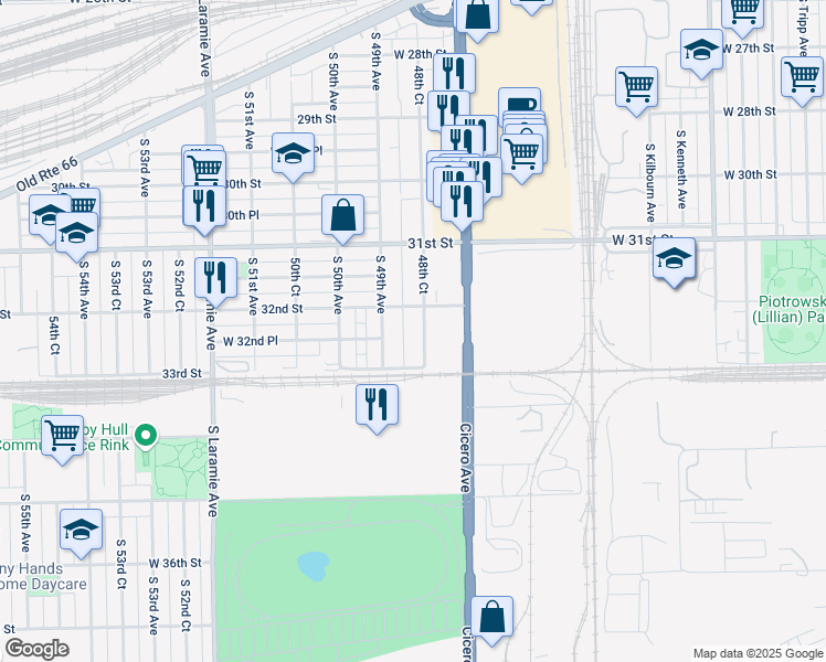 map of restaurants, bars, coffee shops, grocery stores, and more near 3234 48th Court in Cicero