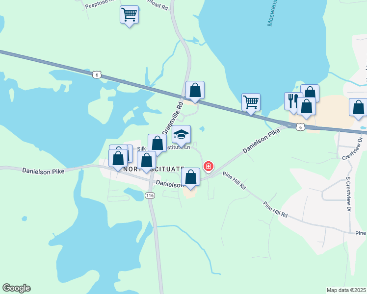 map of restaurants, bars, coffee shops, grocery stores, and more near Institute Lane in Scituate