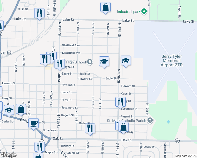 map of restaurants, bars, coffee shops, grocery stores, and more near 620 North 16th Street in Niles