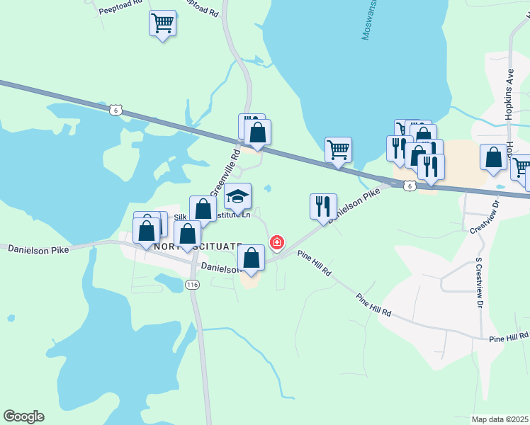 map of restaurants, bars, coffee shops, grocery stores, and more near 24 Institute Lane in Scituate