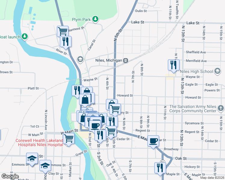 map of restaurants, bars, coffee shops, grocery stores, and more near 525 North 4th Street in Niles