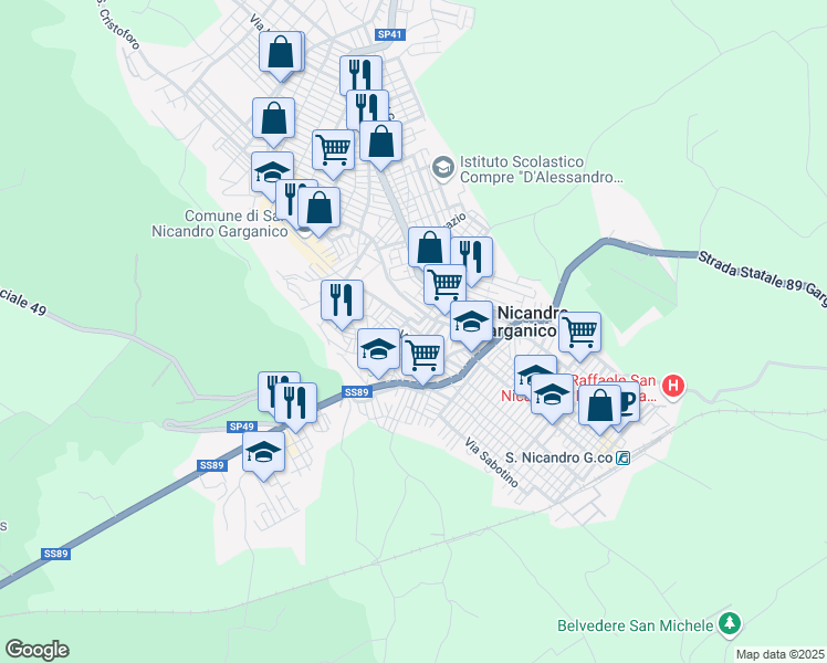 map of restaurants, bars, coffee shops, grocery stores, and more near 26 Vico Vittorio Emanuele II in San Nicandro Garganico
