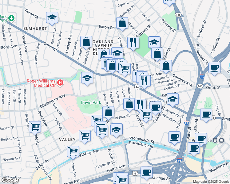 map of restaurants, bars, coffee shops, grocery stores, and more near 609 Chalkstone Avenue in Providence