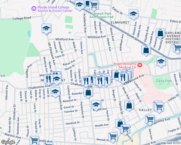 map of restaurants, bars, coffee shops, grocery stores, and more near 7 Justice Street in Providence