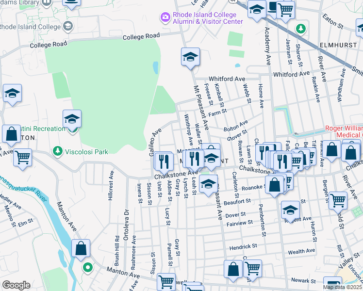 map of restaurants, bars, coffee shops, grocery stores, and more near 83 Standish Avenue in Providence