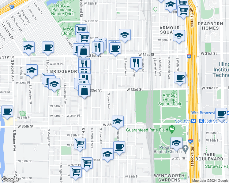 map of restaurants, bars, coffee shops, grocery stores, and more near in Chicago