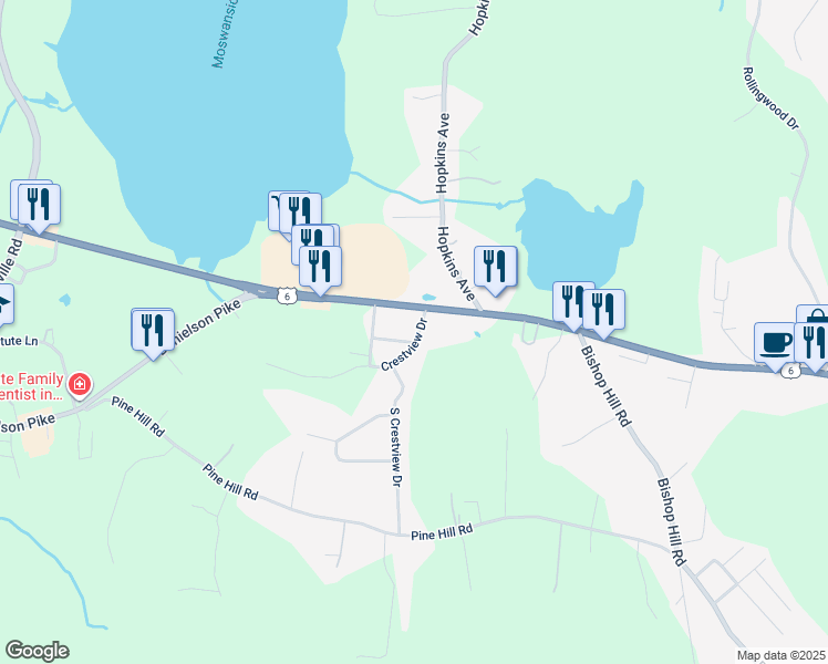 map of restaurants, bars, coffee shops, grocery stores, and more near 2953 Hartford Avenue in Johnston