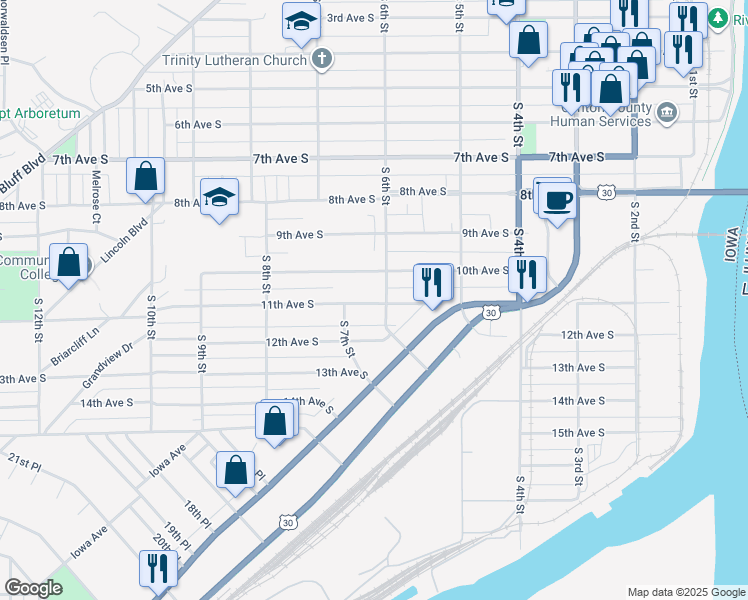 map of restaurants, bars, coffee shops, grocery stores, and more near 630 11th Avenue South in Clinton