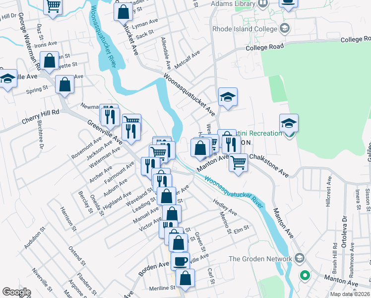 map of restaurants, bars, coffee shops, grocery stores, and more near 31 Devereux Avenue in Providence