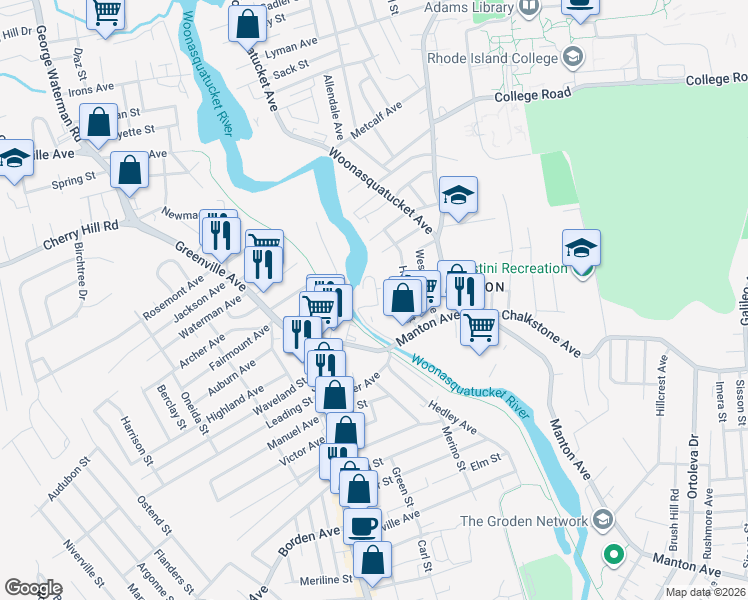 map of restaurants, bars, coffee shops, grocery stores, and more near 31 Devereux Avenue in Providence