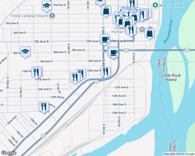 map of restaurants, bars, coffee shops, grocery stores, and more near 432 11th Avenue South in Clinton