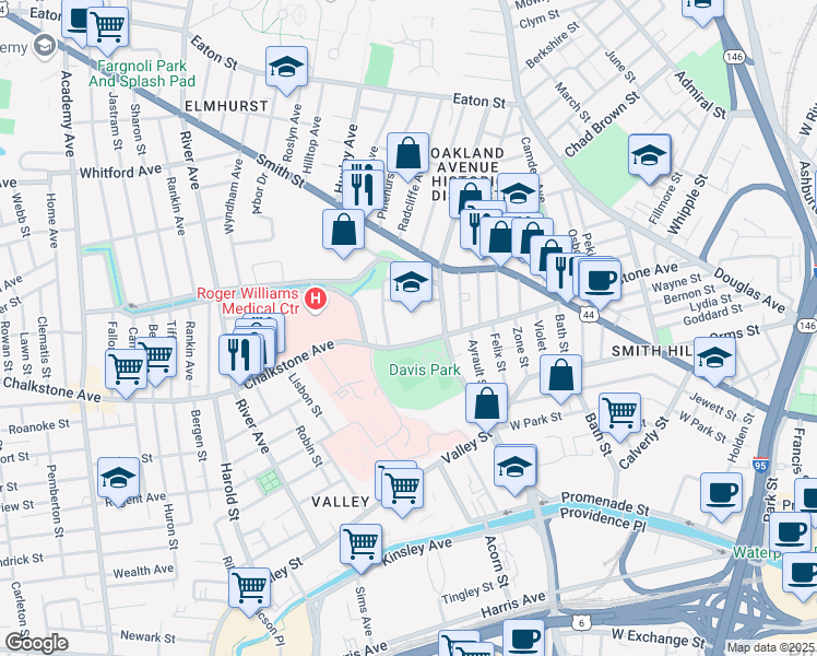 map of restaurants, bars, coffee shops, grocery stores, and more near 721 Chalkstone Avenue in Providence