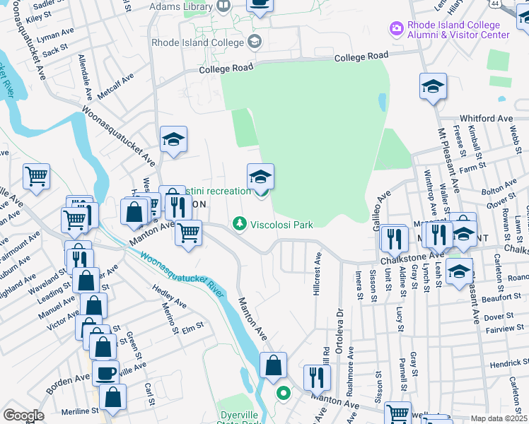 map of restaurants, bars, coffee shops, grocery stores, and more near 50 Obadiah Brown Road in Providence