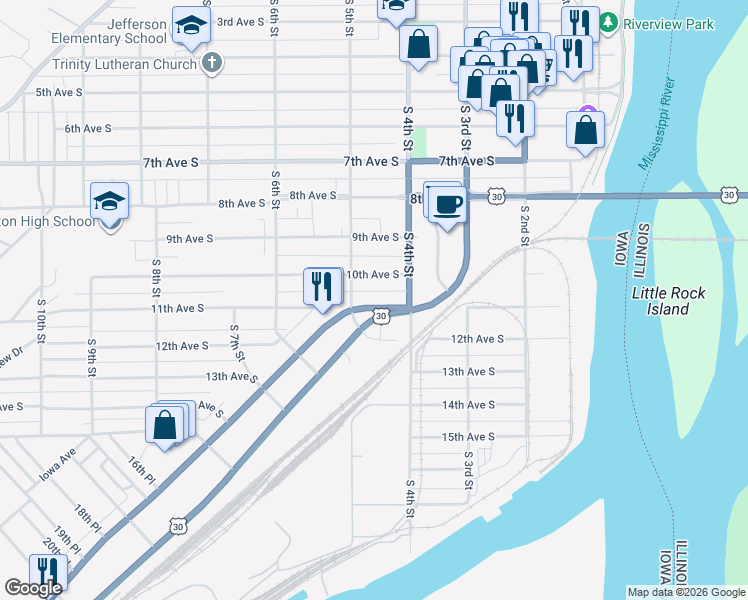 map of restaurants, bars, coffee shops, grocery stores, and more near 439 10th Avenue South in Clinton