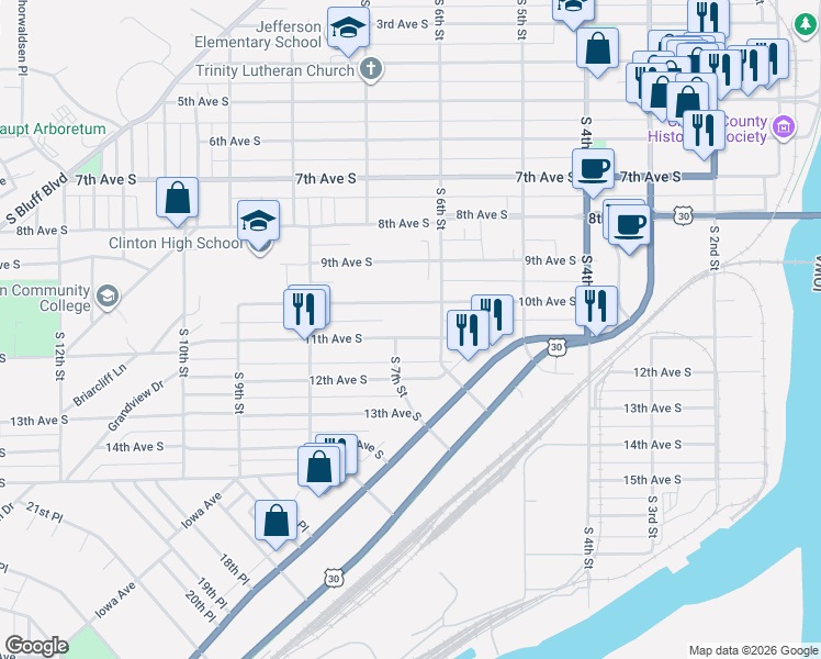 map of restaurants, bars, coffee shops, grocery stores, and more near 623 10th Avenue South in Clinton