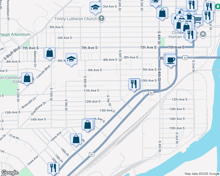 map of restaurants, bars, coffee shops, grocery stores, and more near 713 10th Avenue South in Clinton