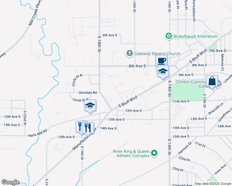 map of restaurants, bars, coffee shops, grocery stores, and more near 1600-1620 Rockwood Court in Clinton