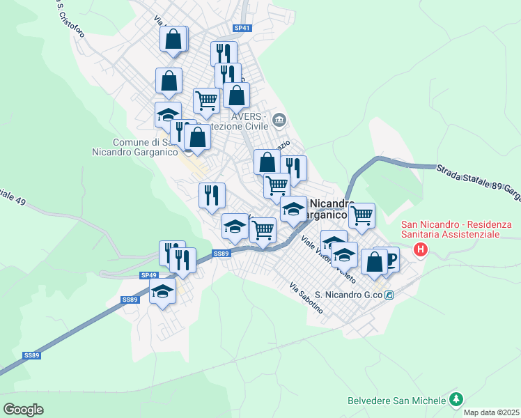 map of restaurants, bars, coffee shops, grocery stores, and more near 9 Via della Libertà in San Nicandro Garganico