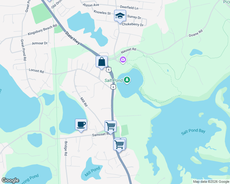 map of restaurants, bars, coffee shops, grocery stores, and more near 2760 State Highway in Eastham