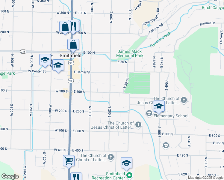 map of restaurants, bars, coffee shops, grocery stores, and more near 76 South 200 East in Smithfield