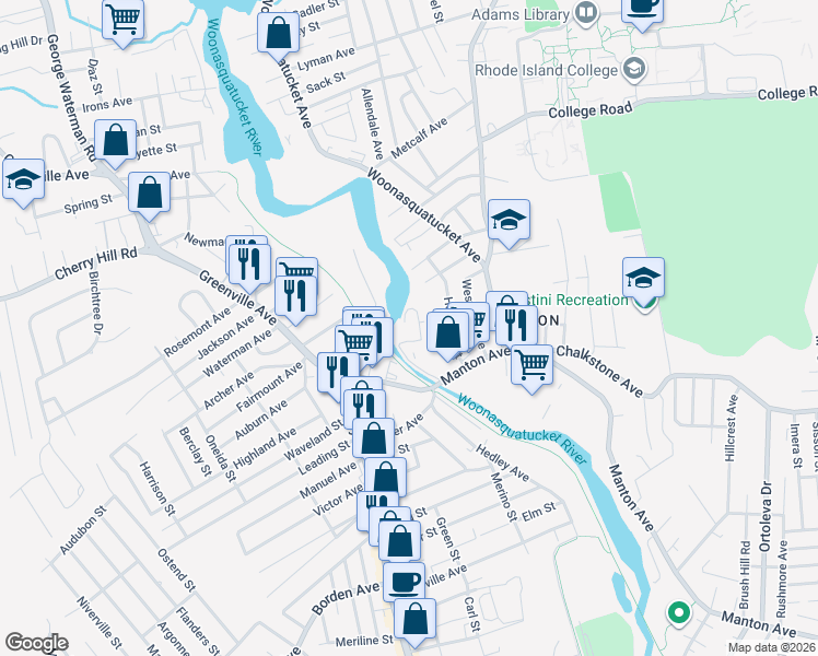 map of restaurants, bars, coffee shops, grocery stores, and more near 31 Devereux Avenue in Providence