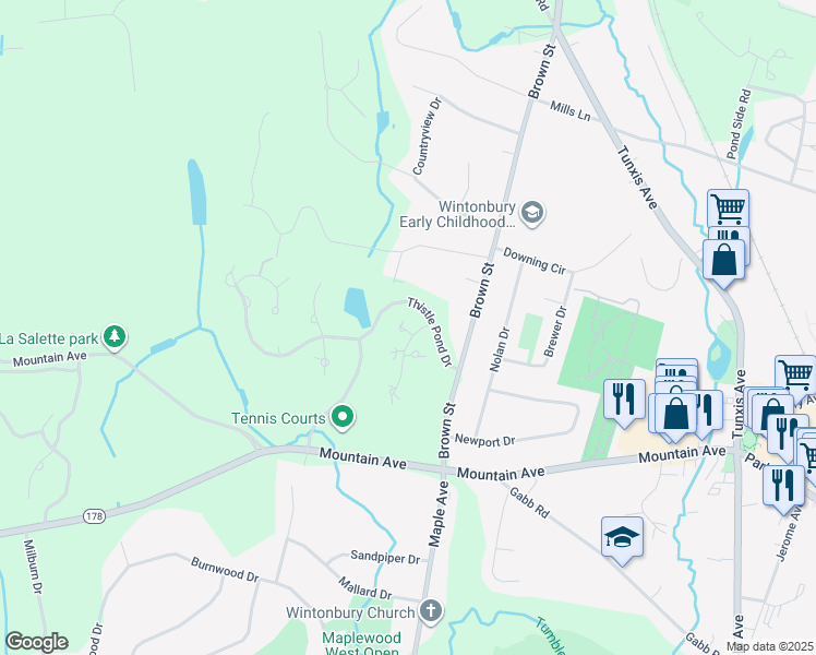map of restaurants, bars, coffee shops, grocery stores, and more near 31 Silo Way in Bloomfield
