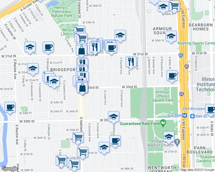 map of restaurants, bars, coffee shops, grocery stores, and more near in Chicago
