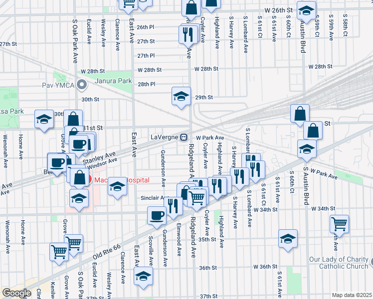 map of restaurants, bars, coffee shops, grocery stores, and more near in Berwyn