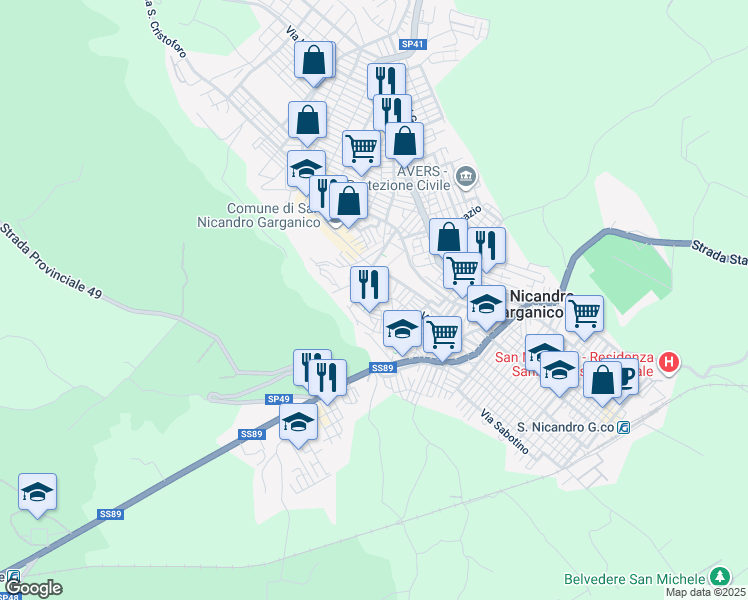 map of restaurants, bars, coffee shops, grocery stores, and more near 62 Via XX Settembre in San Nicandro Garganico