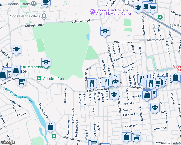 map of restaurants, bars, coffee shops, grocery stores, and more near 82 Samoset Avenue in Providence