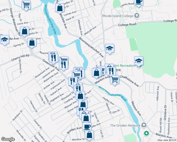 map of restaurants, bars, coffee shops, grocery stores, and more near 31 Devereux Avenue in Providence