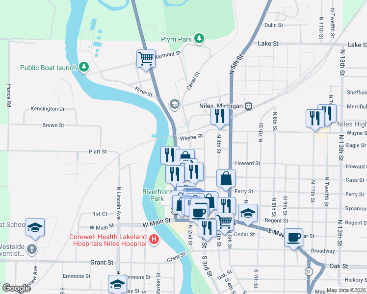 map of restaurants, bars, coffee shops, grocery stores, and more near 700-798 North 2nd Street in Niles